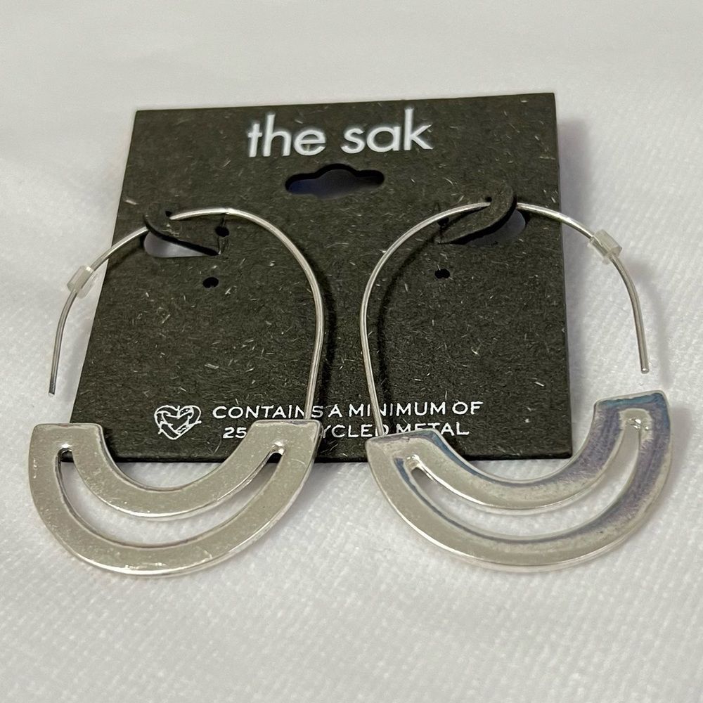 The Sak Silver Tone Crescent Hoop Earrings NEW Recycled Metal